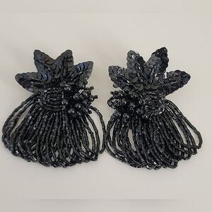 Vintage Earrings Black Sequin Gatsby #452